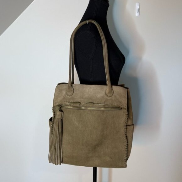HOBO Sandy Nutmeg Brown Lure Suede Boho Hobo Shoulder Bag Tassel Snap Closure - Picture 7 of 16